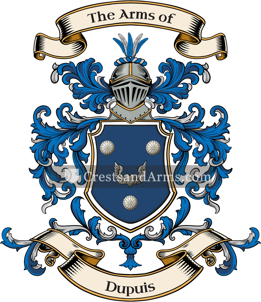 The Dupuis coat of arms, drawn from the recorded blazon
