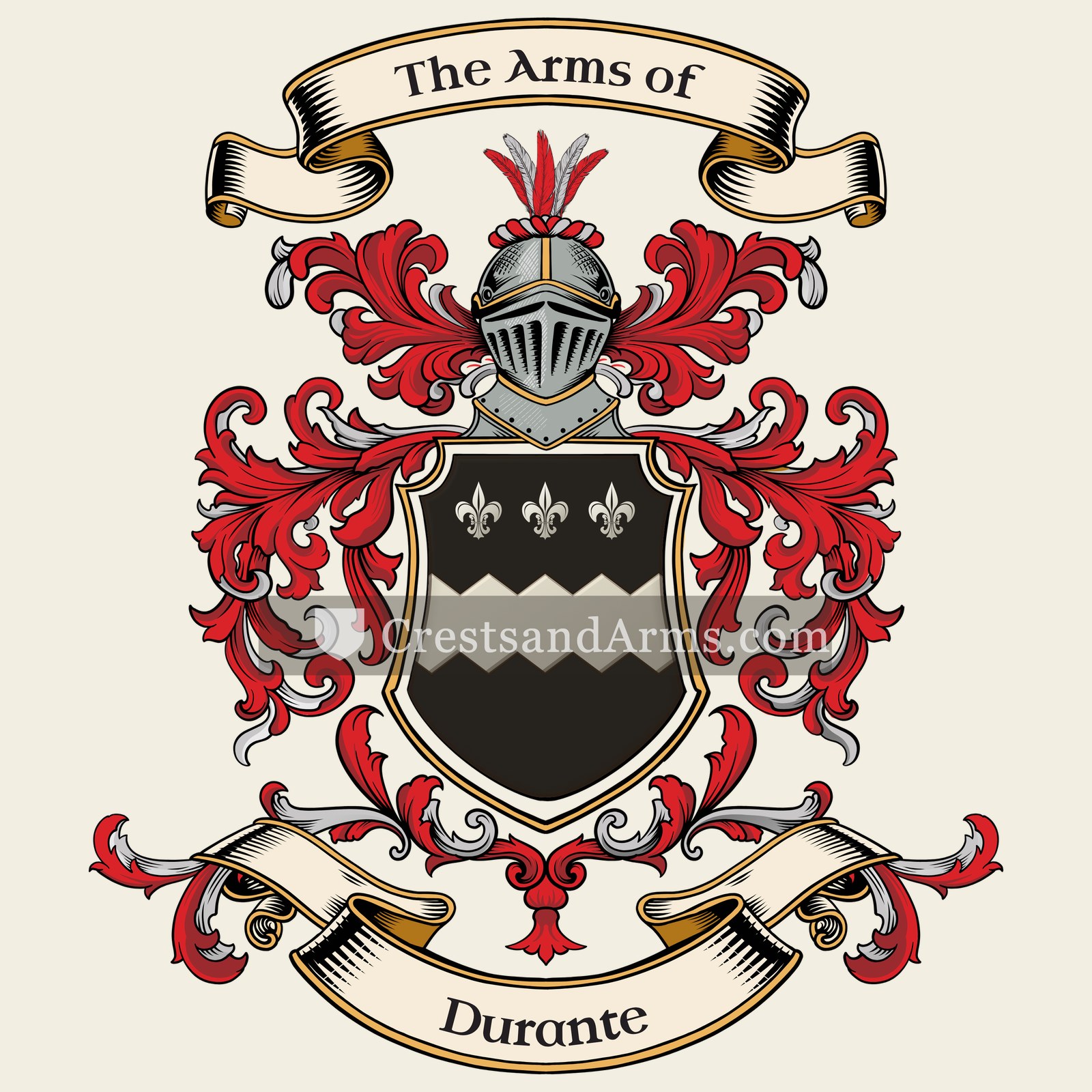 The Durante coat of arms, drawn from the recorded blazon