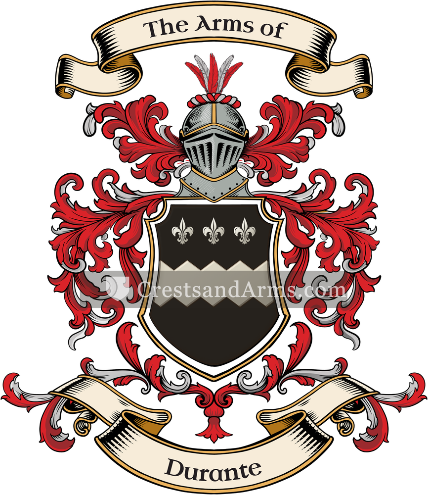 The Durante coat of arms, drawn from the recorded blazon