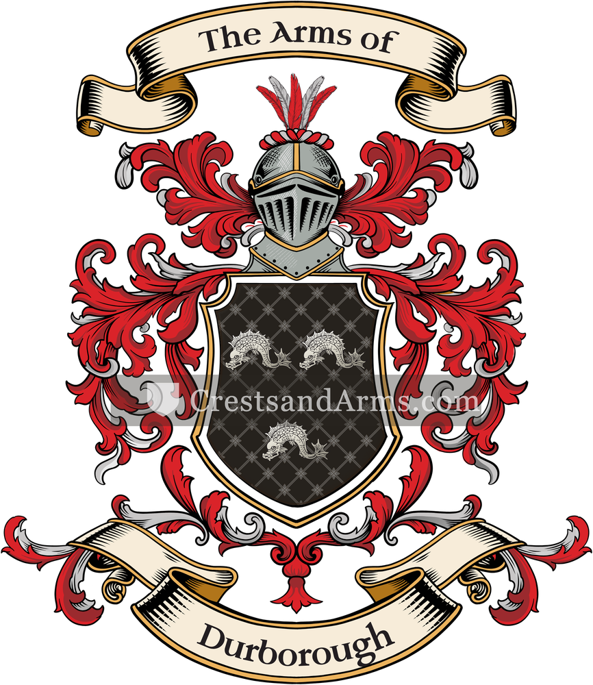 The Durborough coat of arms, drawn from the recorded blazon