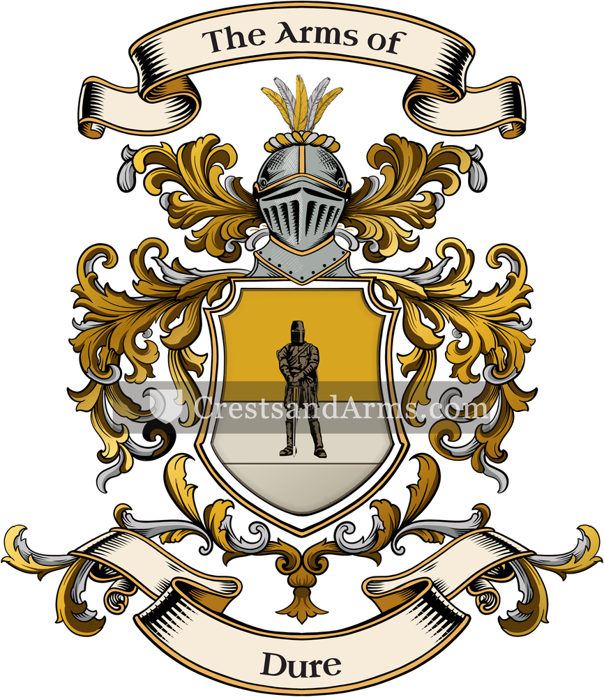 The Dure coat of arms, drawn from the recorded blazon