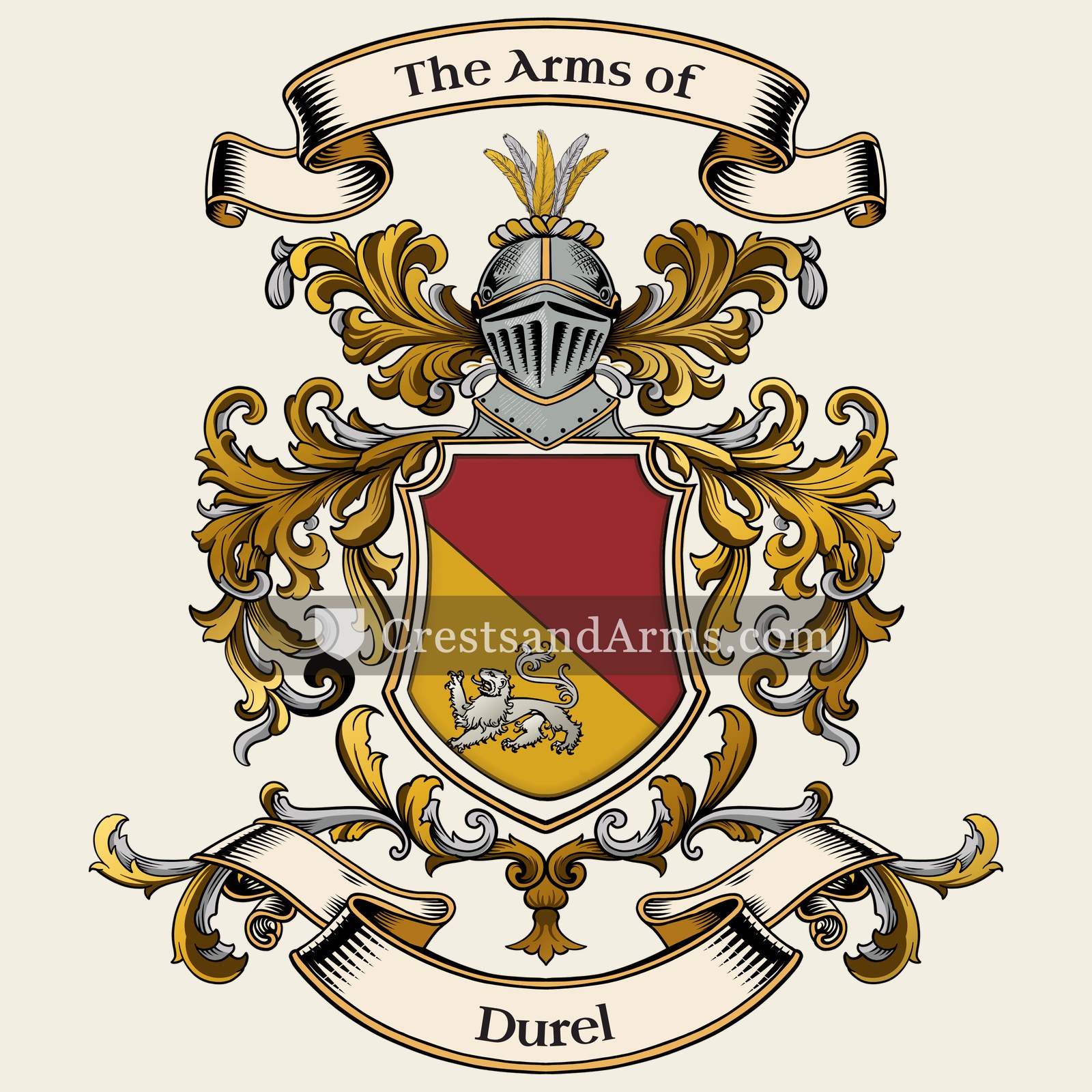 The Durel coat of arms, drawn from the recorded blazon