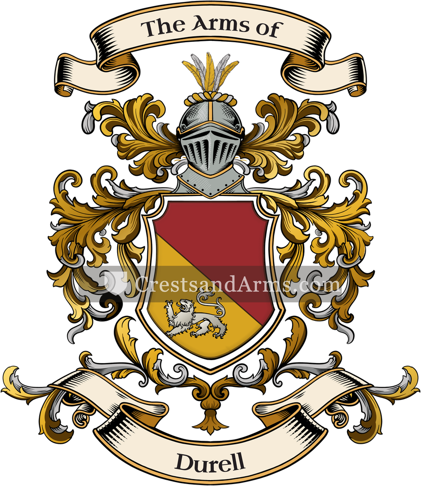 The Durell coat of arms, drawn from the recorded blazon