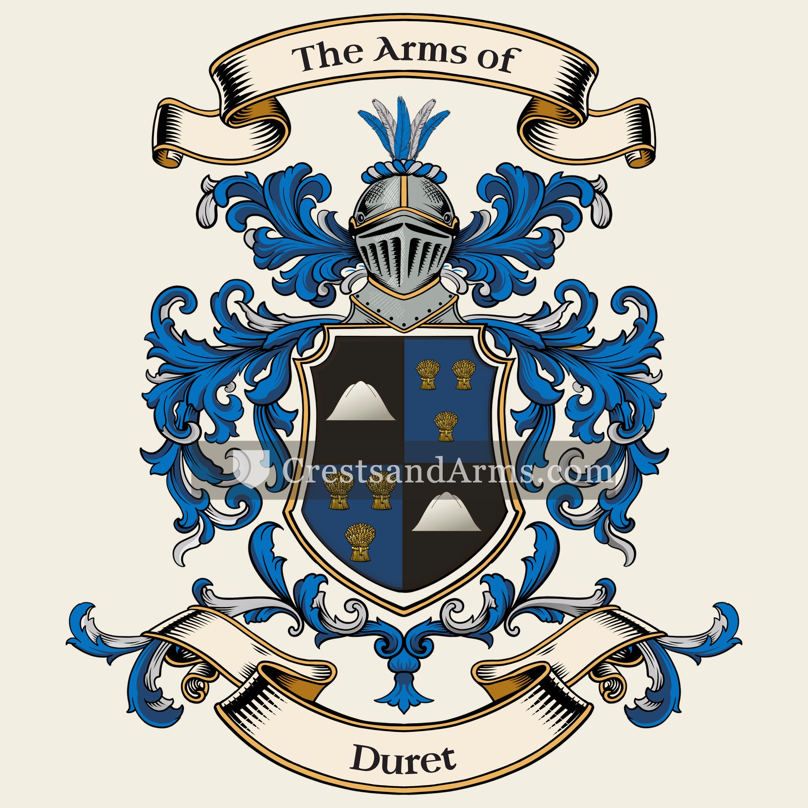The Duret coat of arms, drawn from the recorded blazon