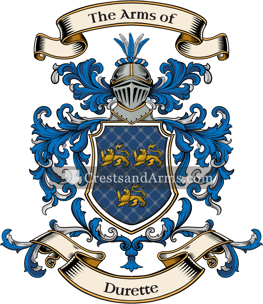 The Durette coat of arms, drawn from the recorded blazon