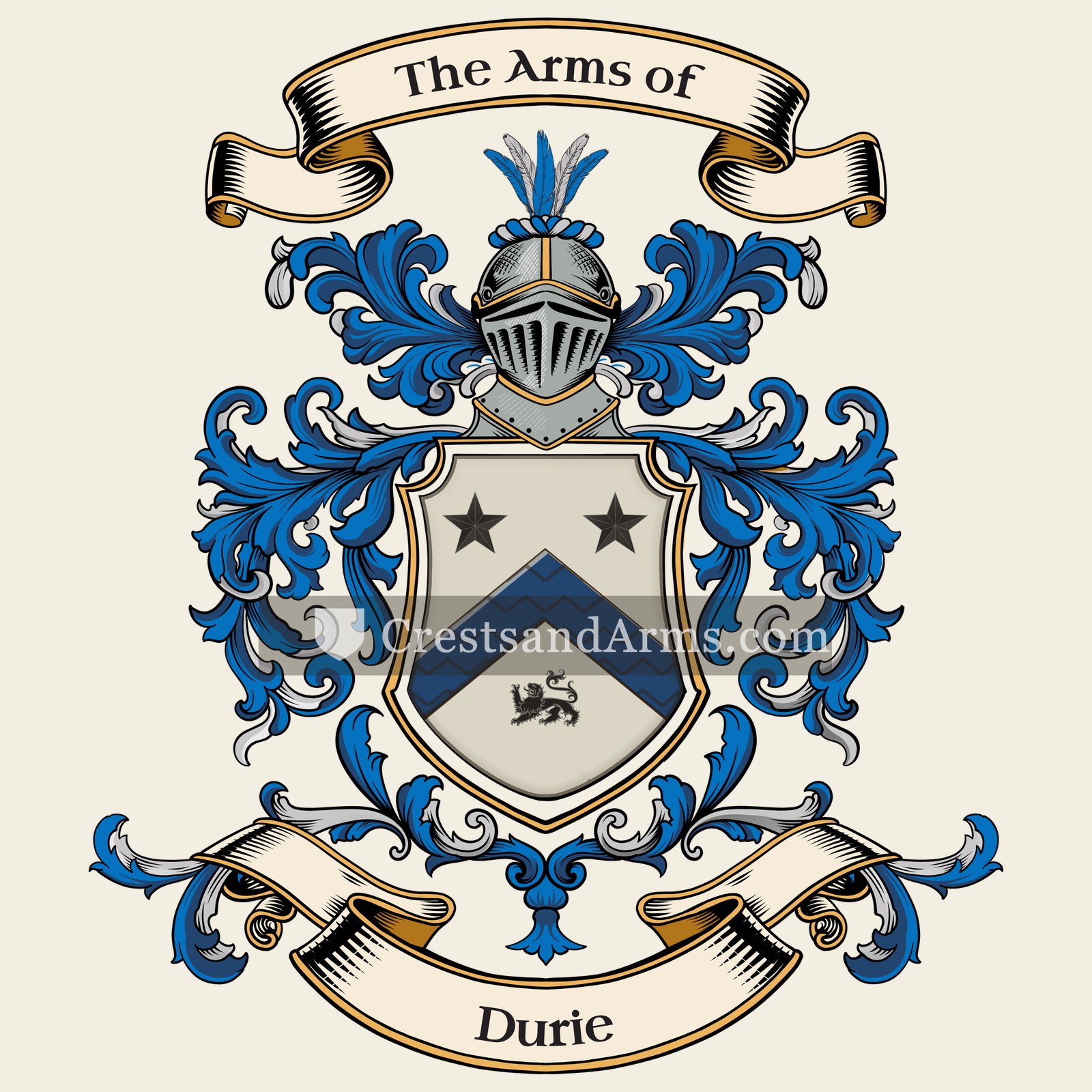 The Durie coat of arms, drawn from the recorded blazon