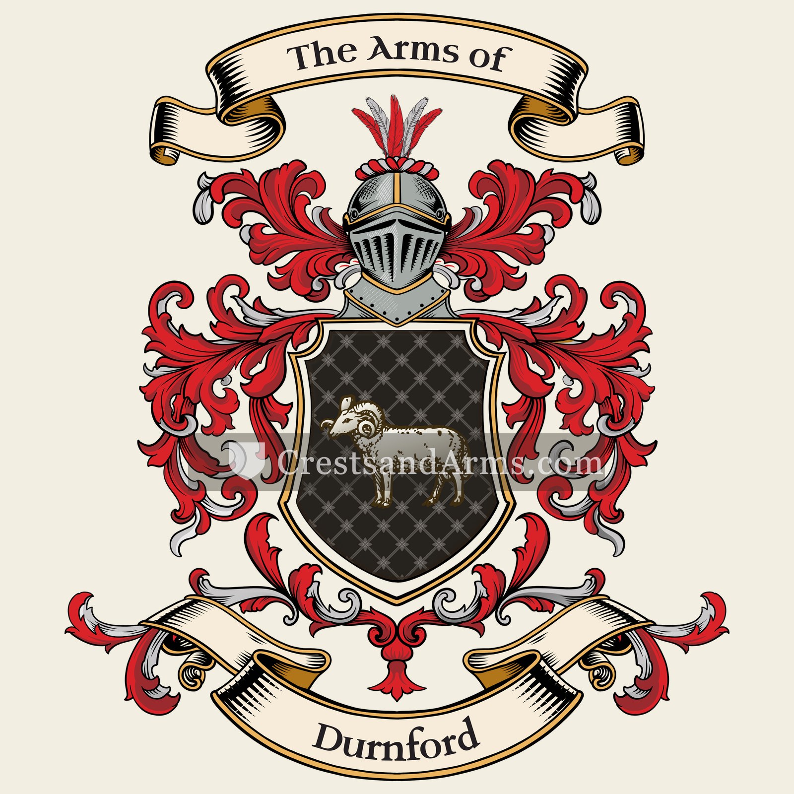 The Durnford coat of arms, drawn from the recorded blazon