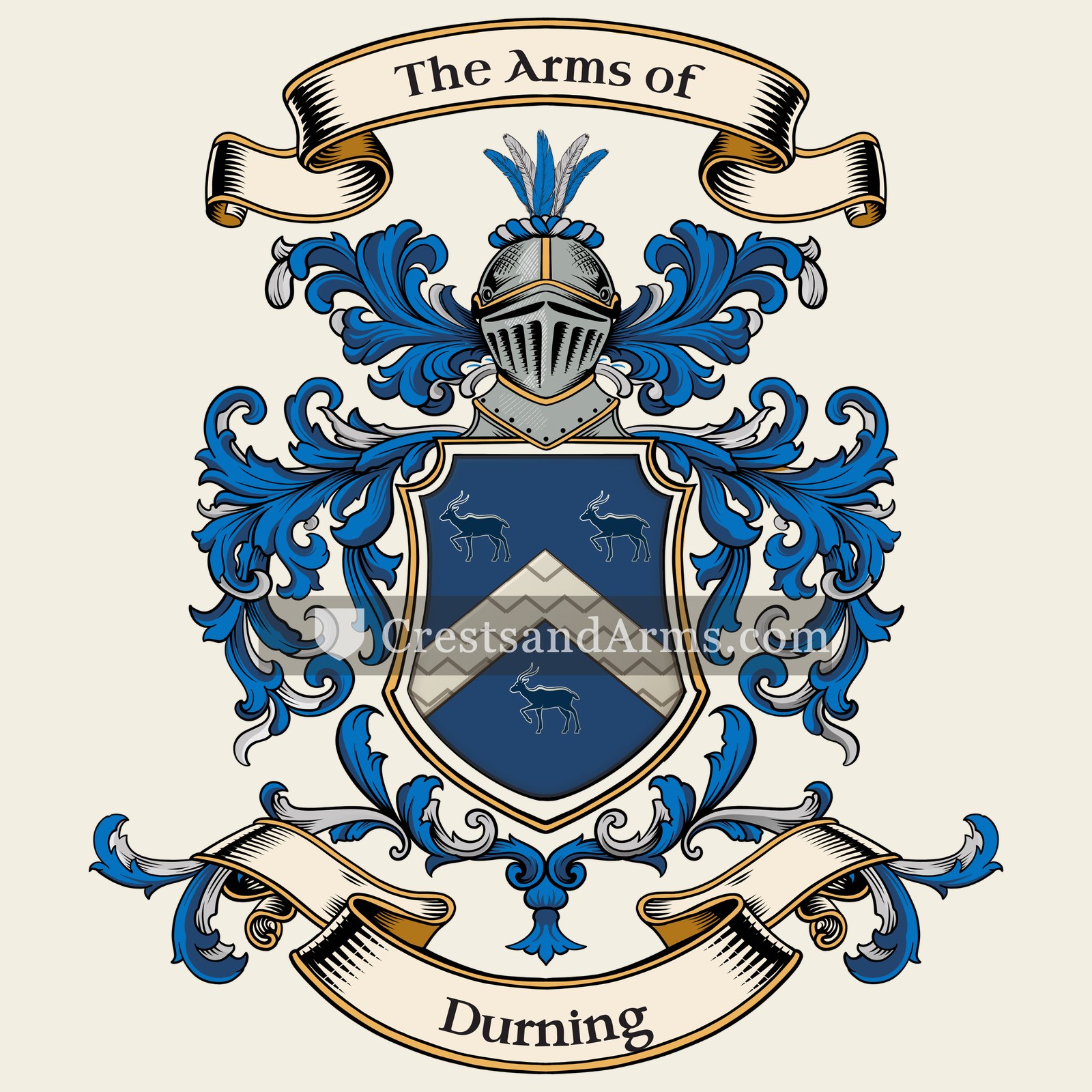 The Durning coat of arms, drawn from the recorded blazon