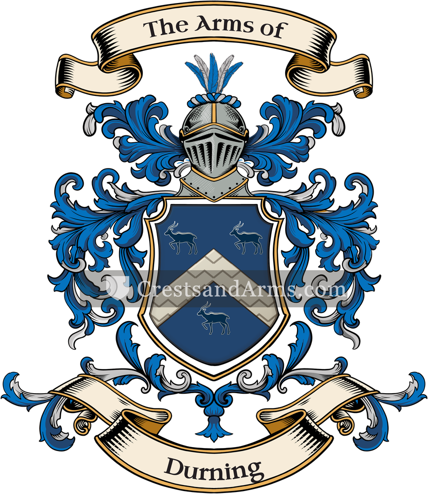 The Durning coat of arms, drawn from the recorded blazon