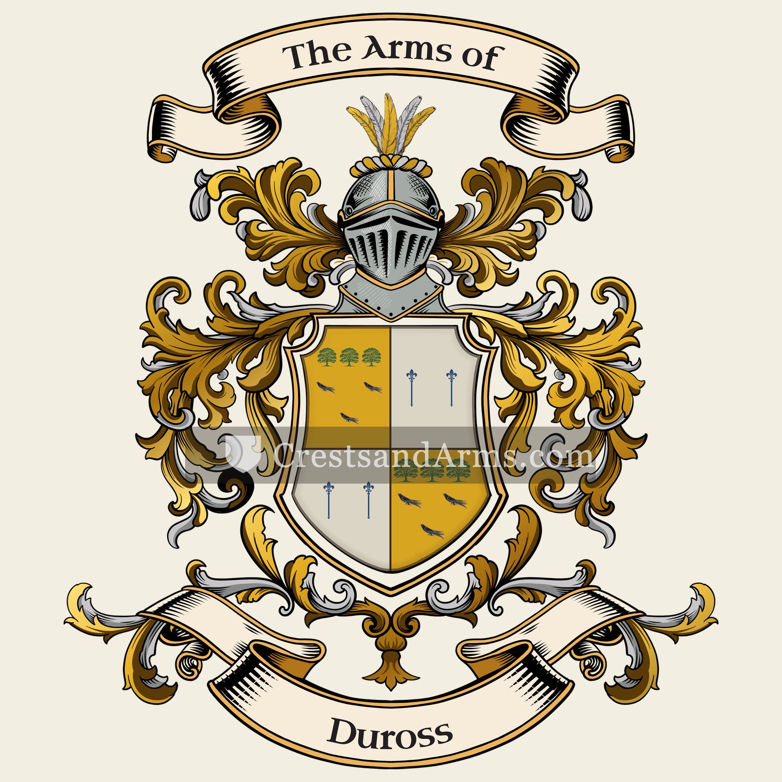 The Duross coat of arms, drawn from the recorded blazon