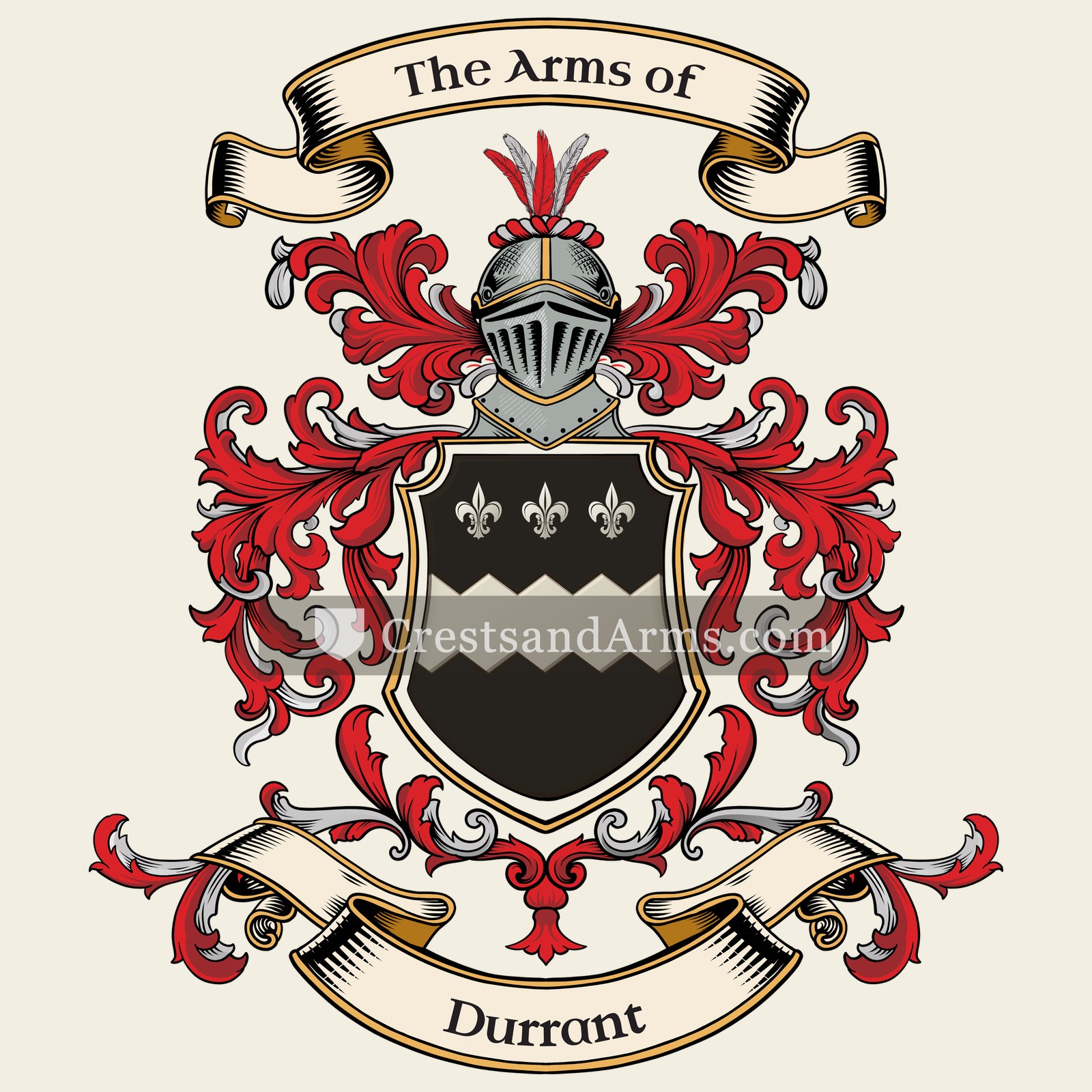 The Durrant coat of arms, drawn from the recorded blazon