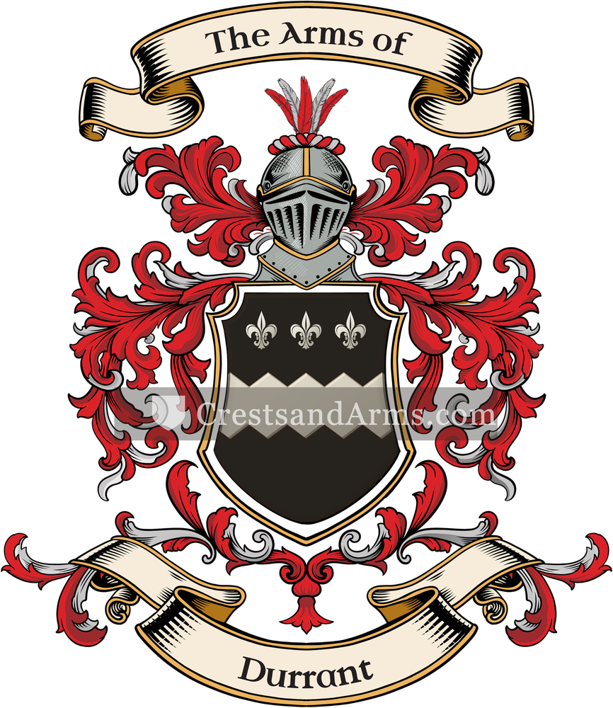 The Durrant coat of arms, drawn from the recorded blazon