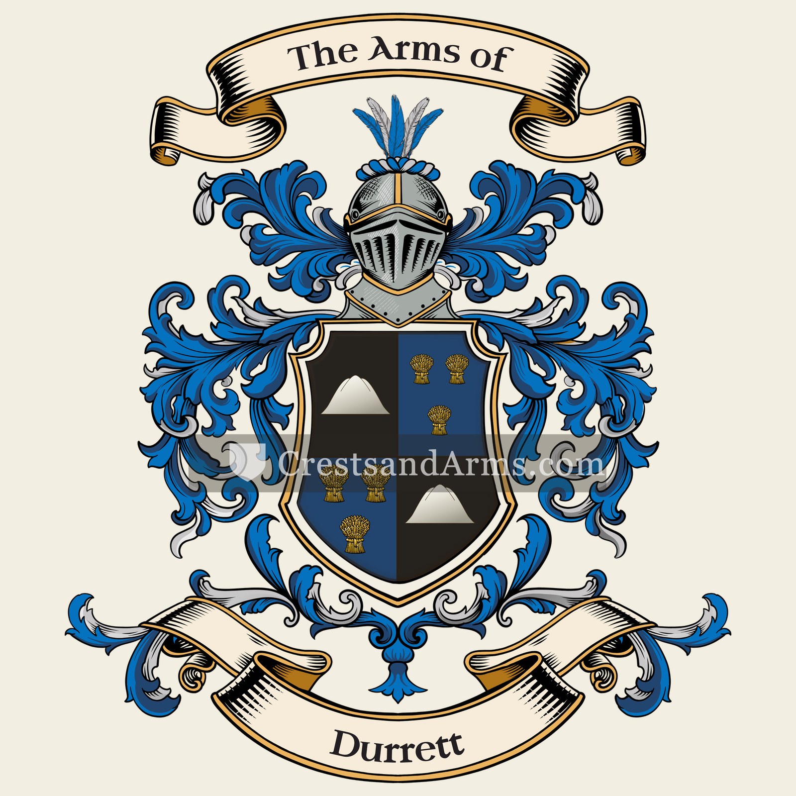 The Durrett coat of arms, drawn from the recorded blazon