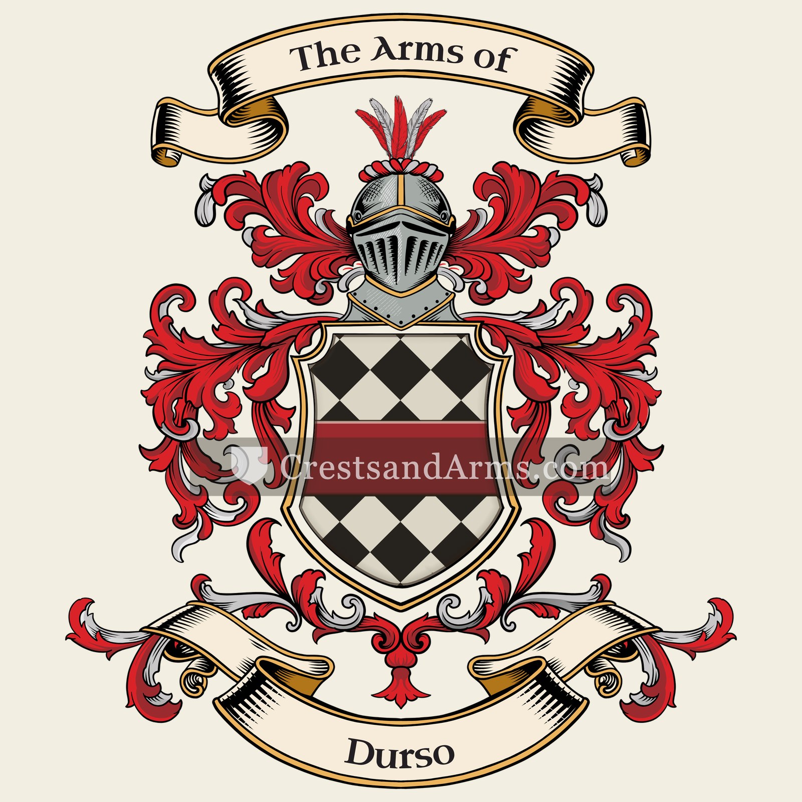 The Durso coat of arms, drawn from the recorded blazon