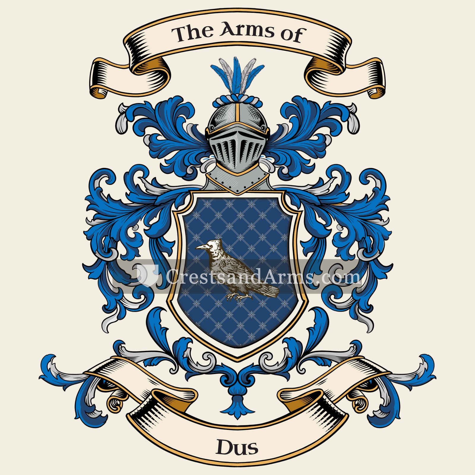 The Dus coat of arms, drawn from the recorded blazon