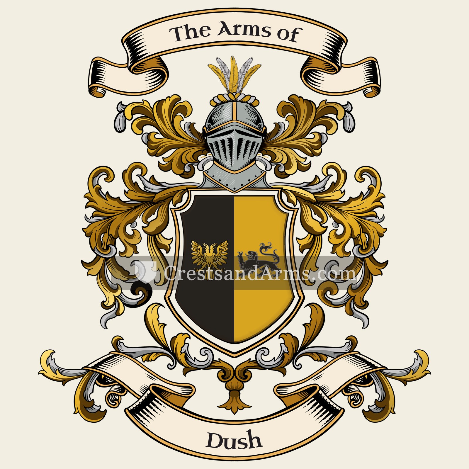 The Dush coat of arms, drawn from the recorded blazon