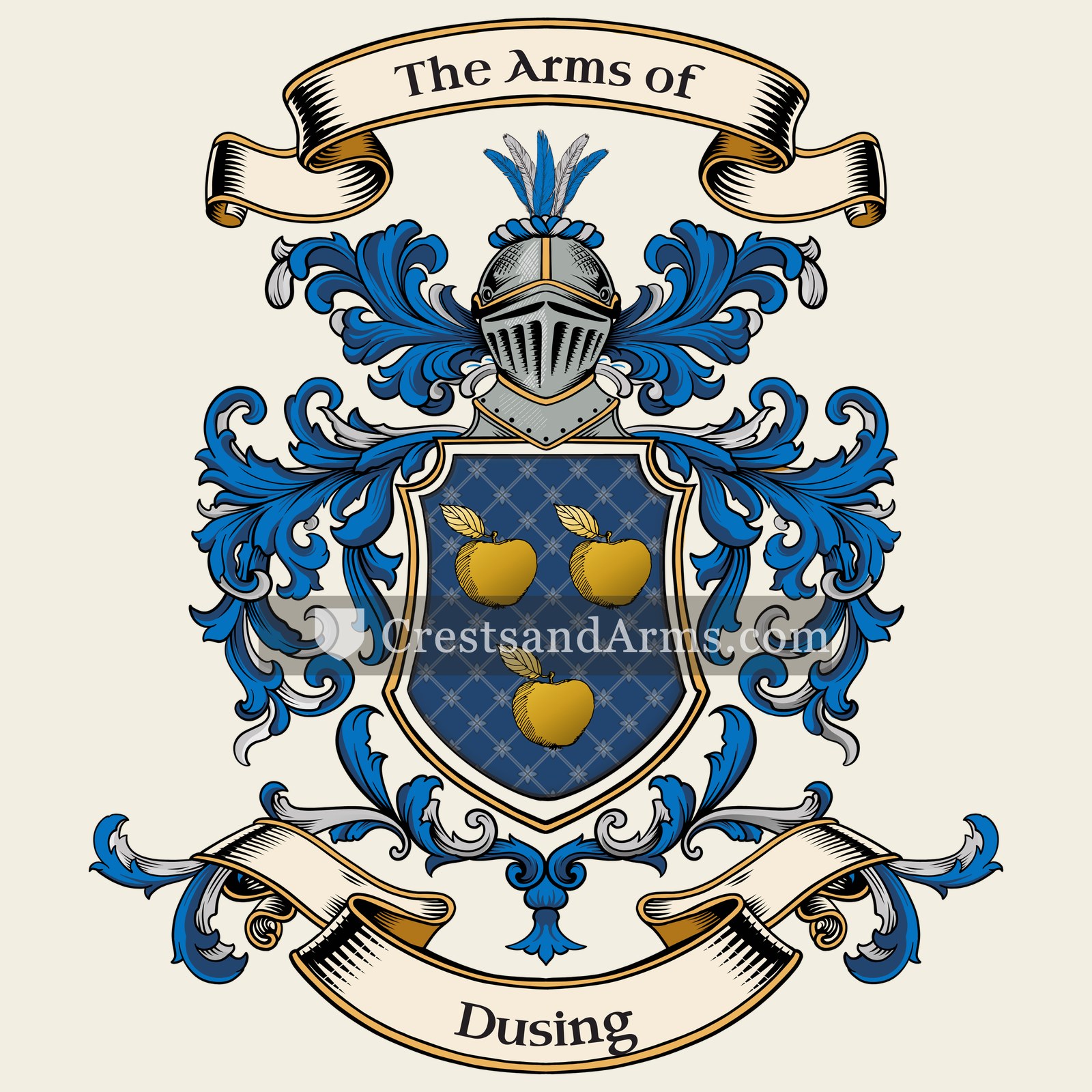The Dusing coat of arms, drawn from the recorded blazon
