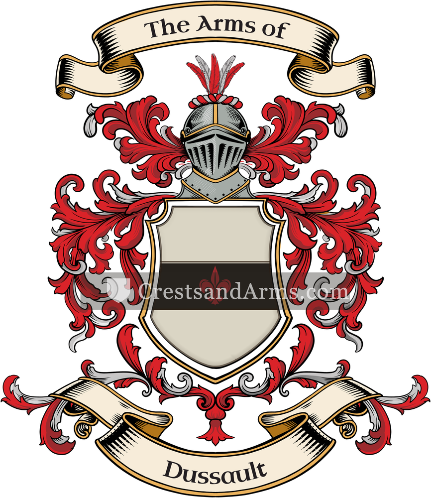 The Dussault coat of arms, drawn from the recorded blazon