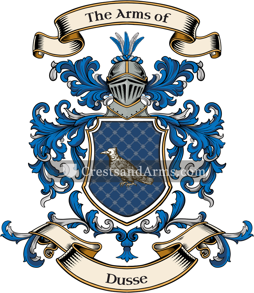 The Dusse coat of arms, drawn from the recorded blazon