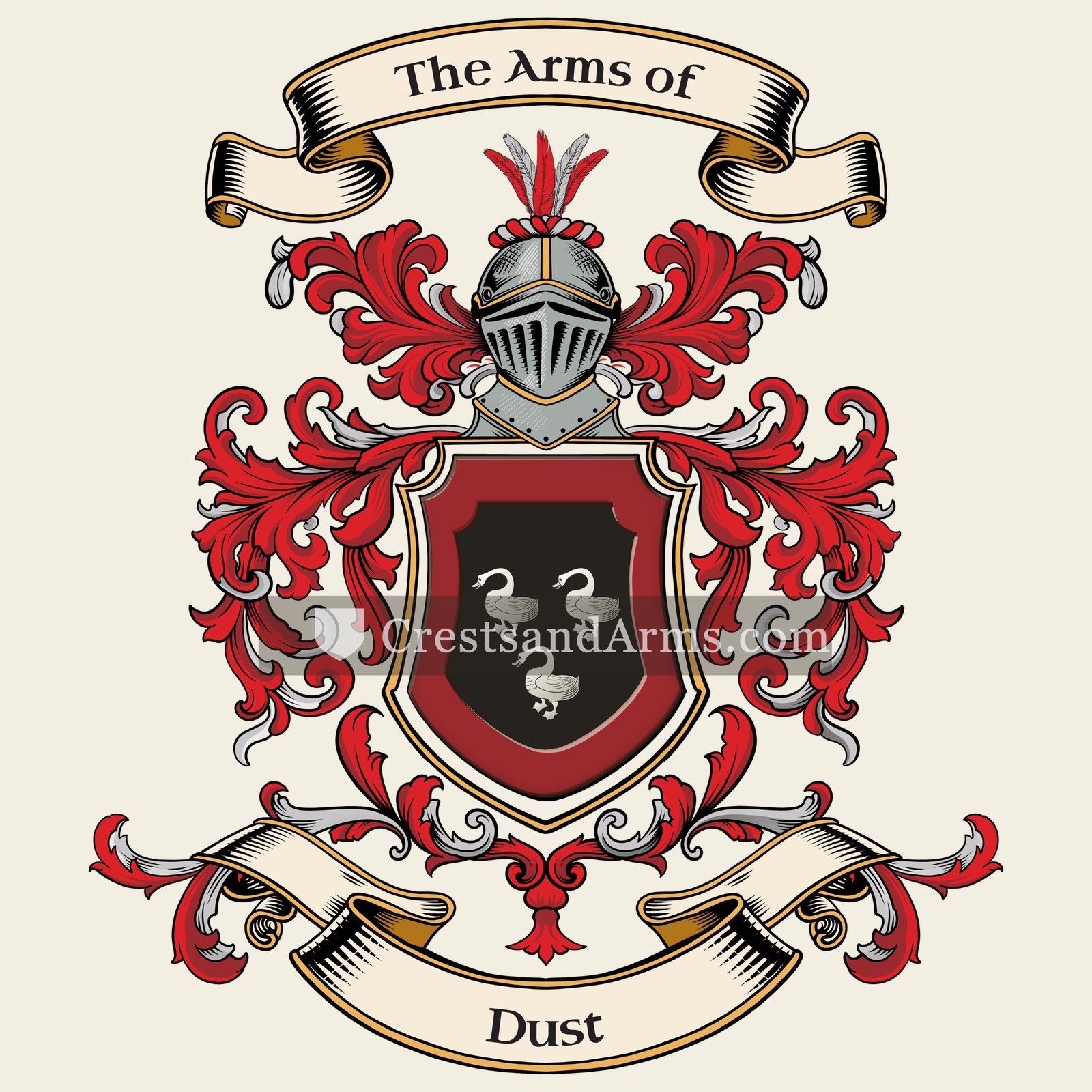 The Dust coat of arms, drawn from the recorded blazon