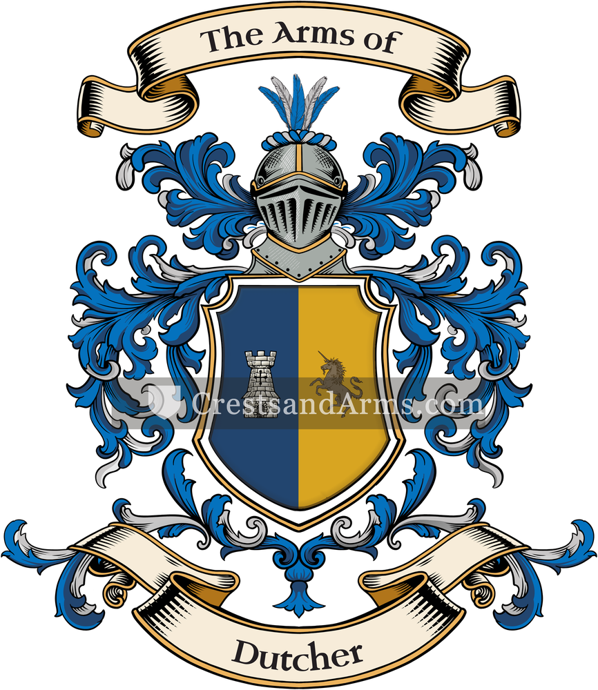 The Dutcher coat of arms, drawn from the recorded blazon