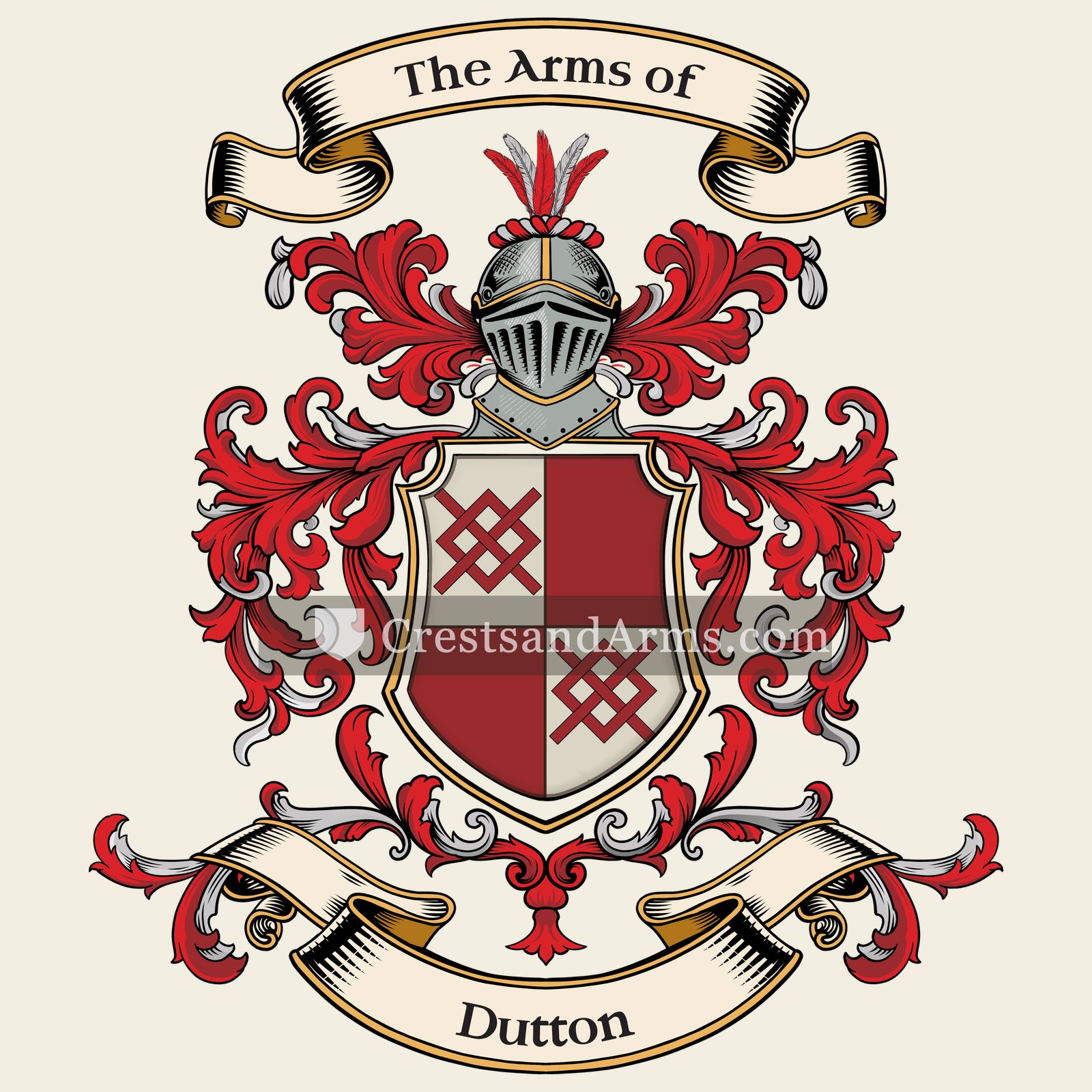 The Dutton coat of arms, drawn from the recorded blazon
