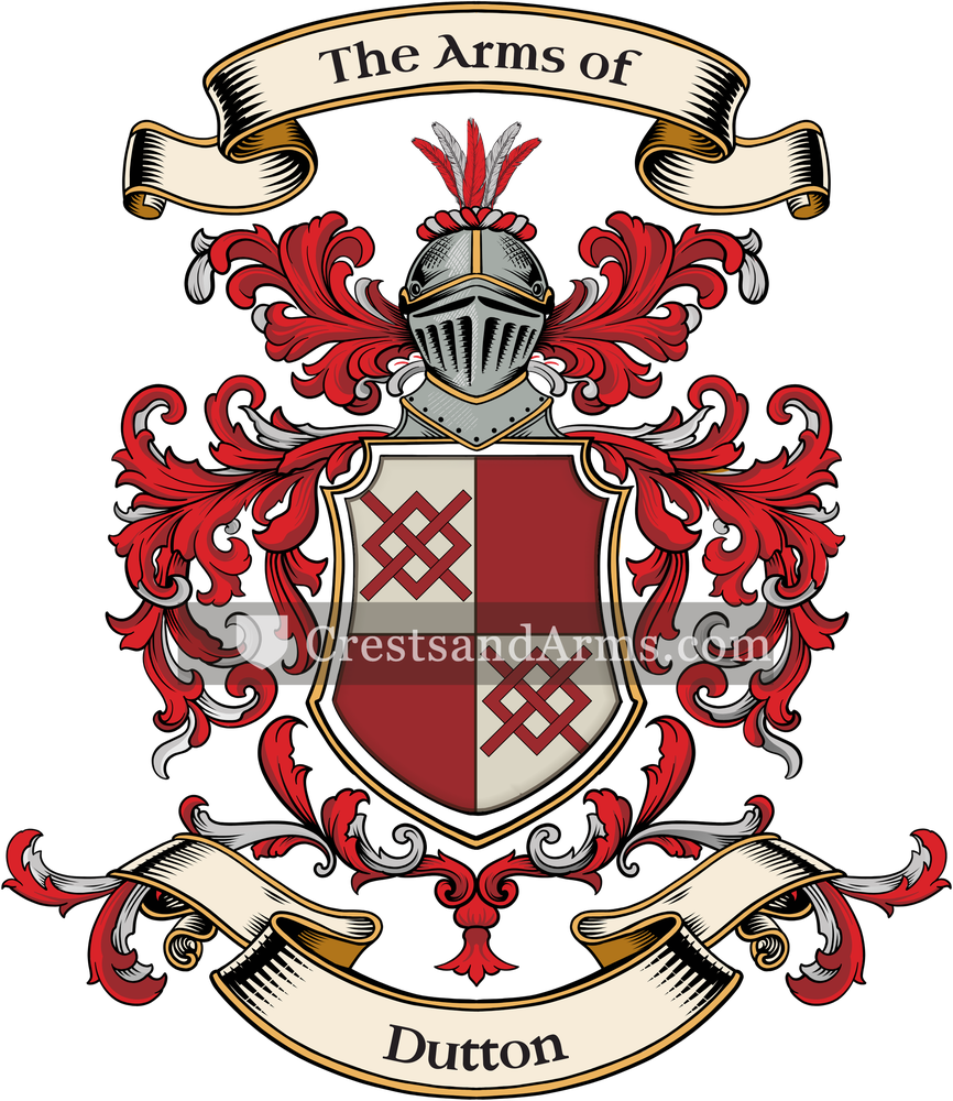 The Dutton coat of arms, drawn from the recorded blazon