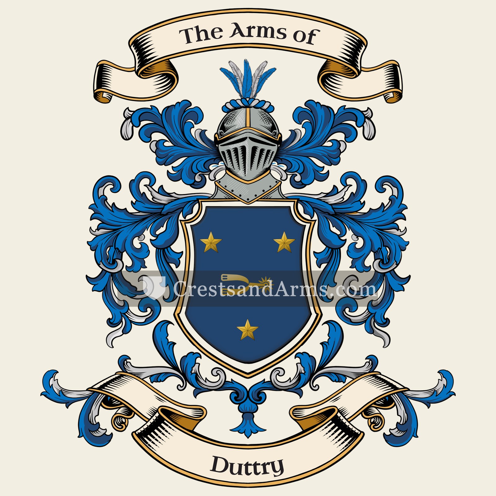 The Duttry coat of arms, drawn from the recorded blazon