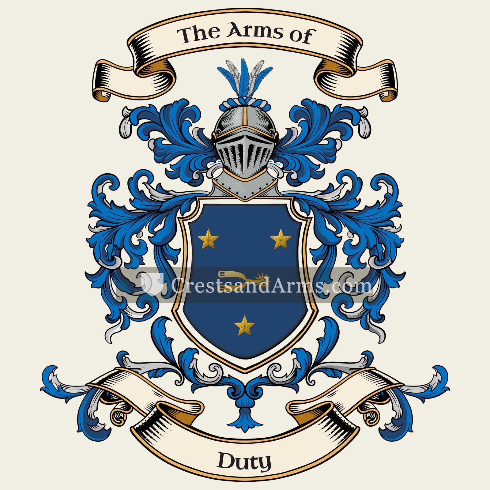 The Duty coat of arms, drawn from the recorded blazon