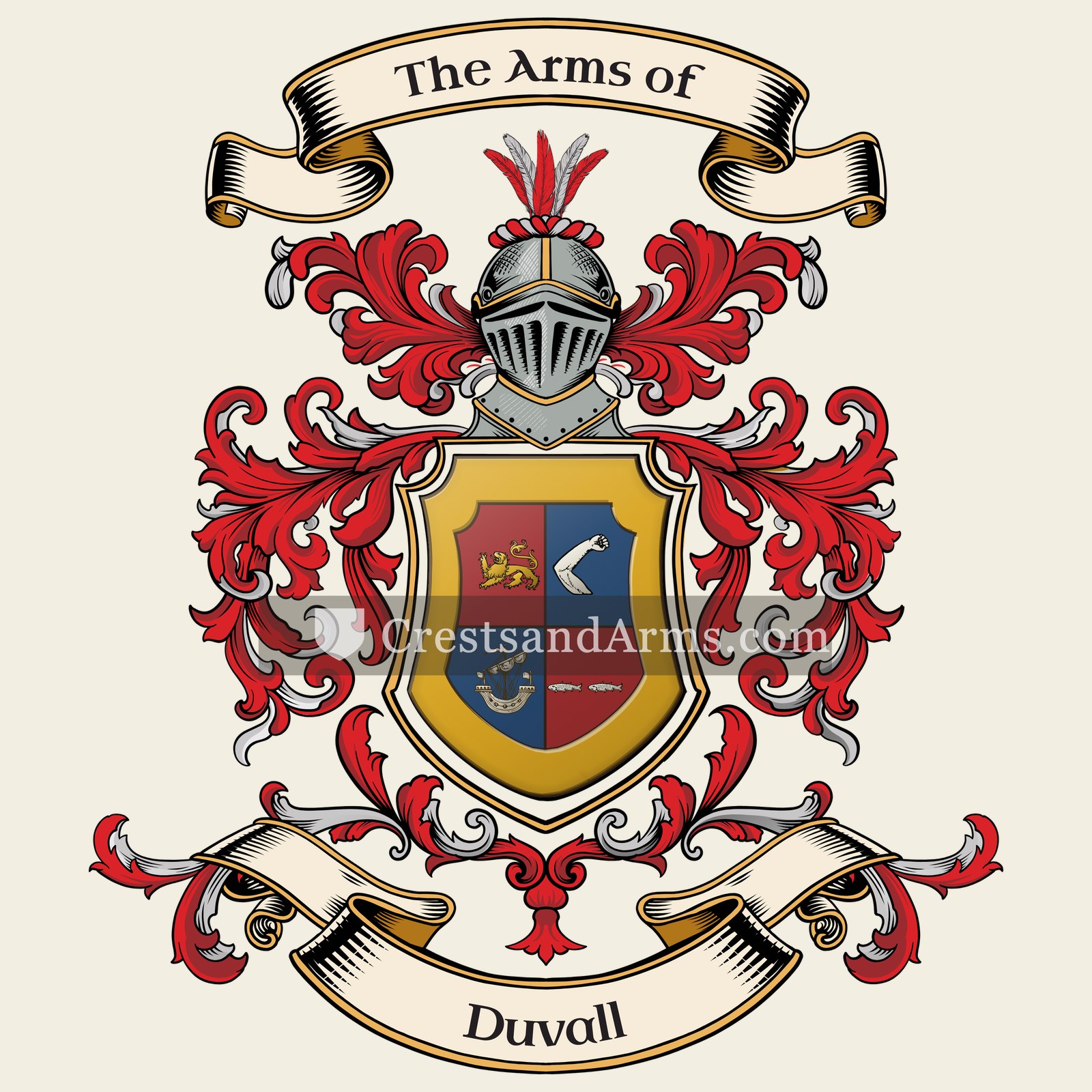 The Duvall coat of arms, drawn from the recorded blazon