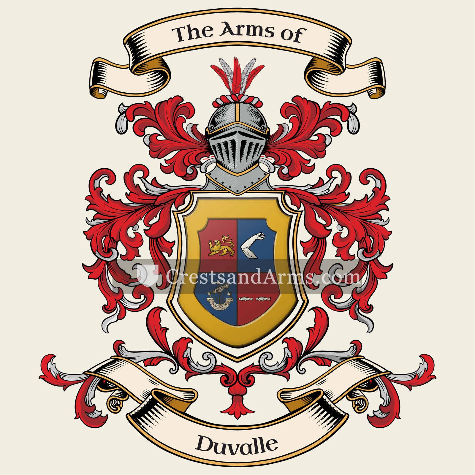 The Duvalle coat of arms, drawn from the recorded blazon