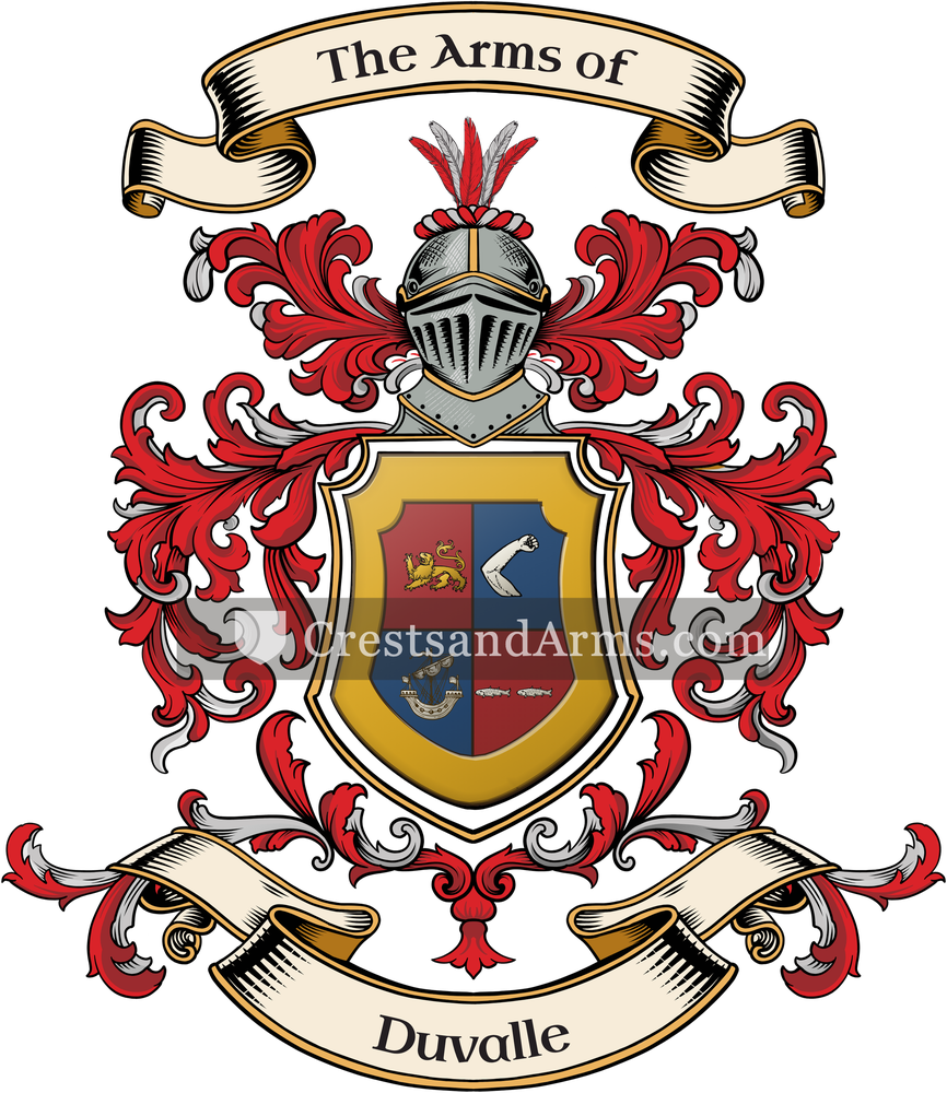 The Duvalle coat of arms, drawn from the recorded blazon