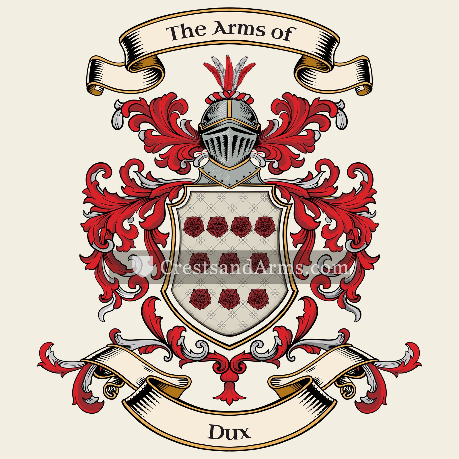 The Dux coat of arms, drawn from the recorded blazon