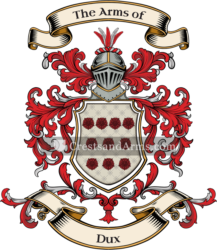 The Dux coat of arms, drawn from the recorded blazon