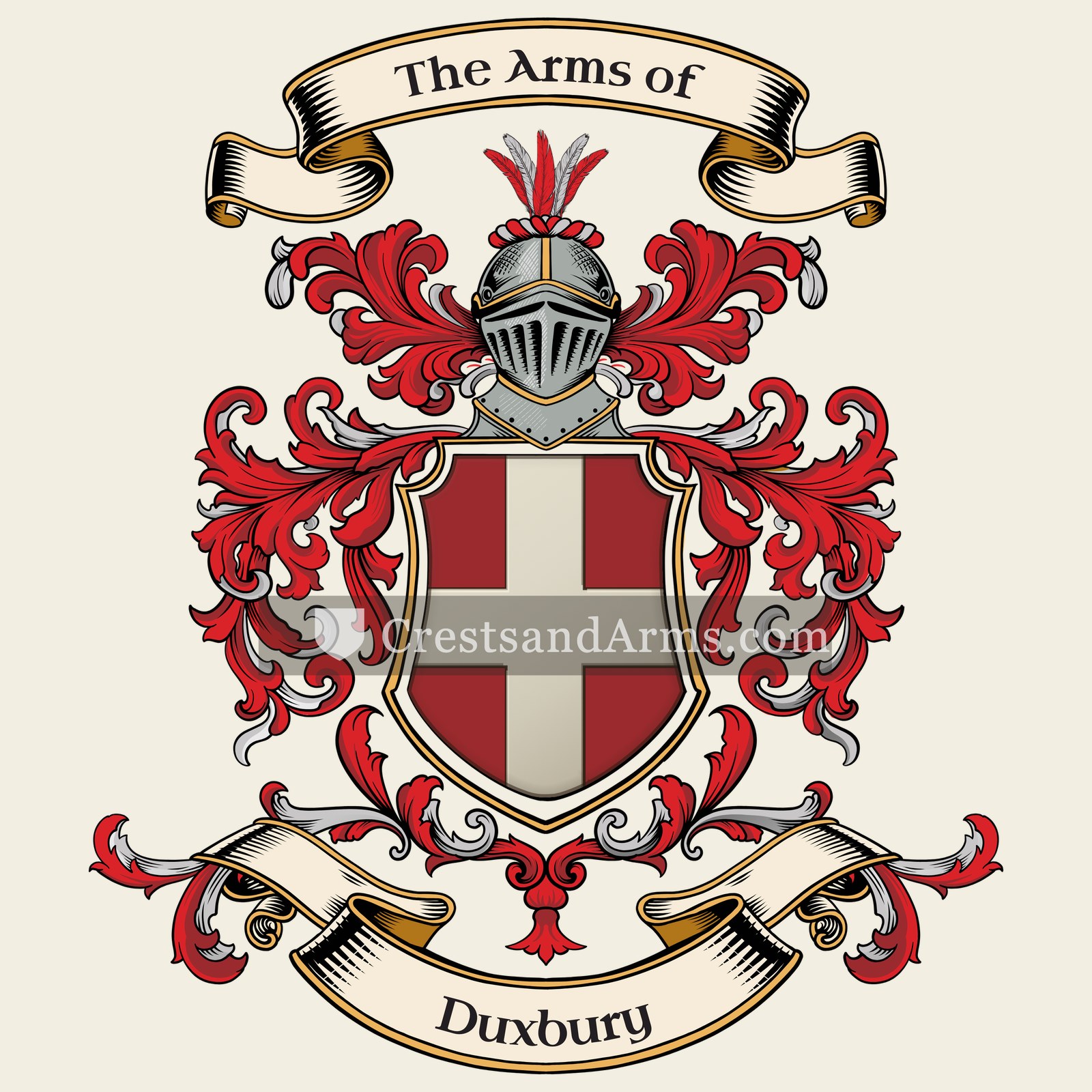 The Duxbury coat of arms, drawn from the recorded blazon