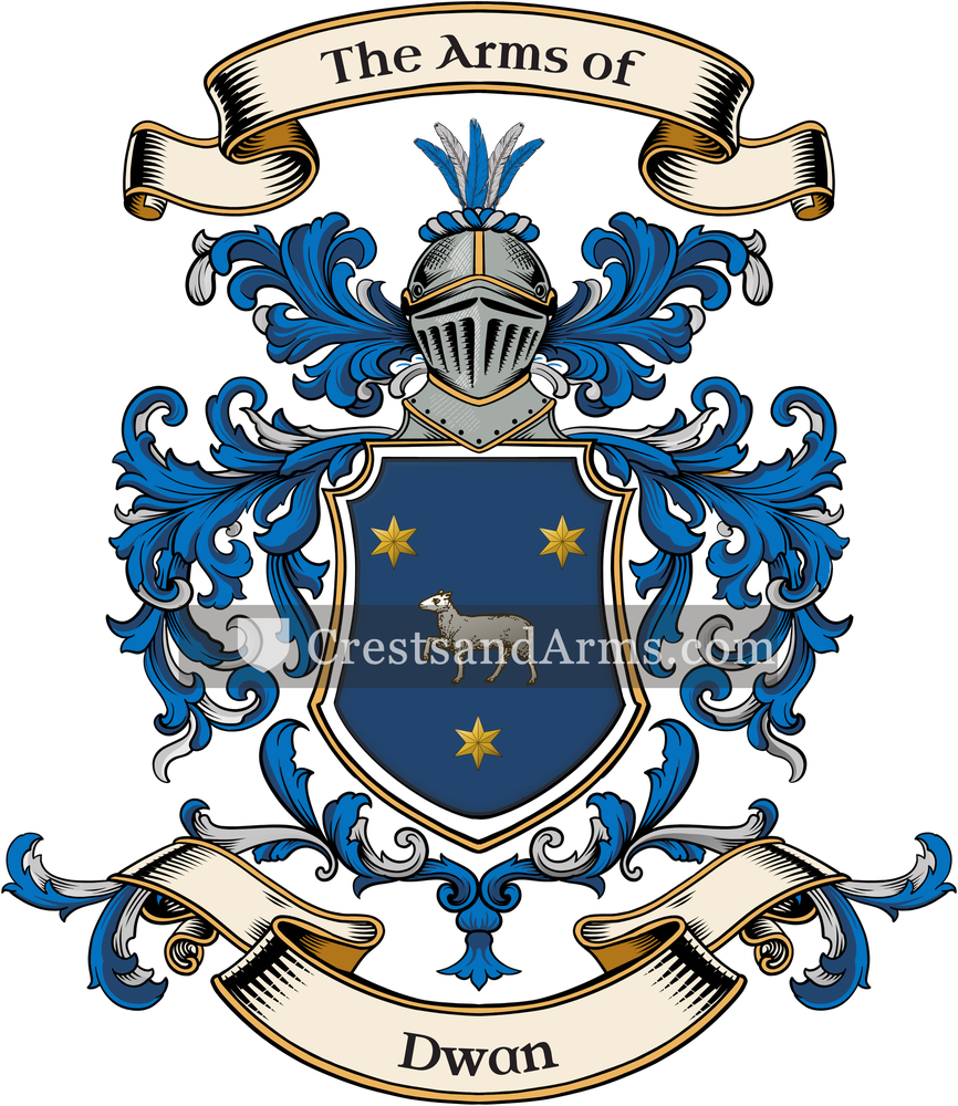The Dwan coat of arms, drawn from the recorded blazon