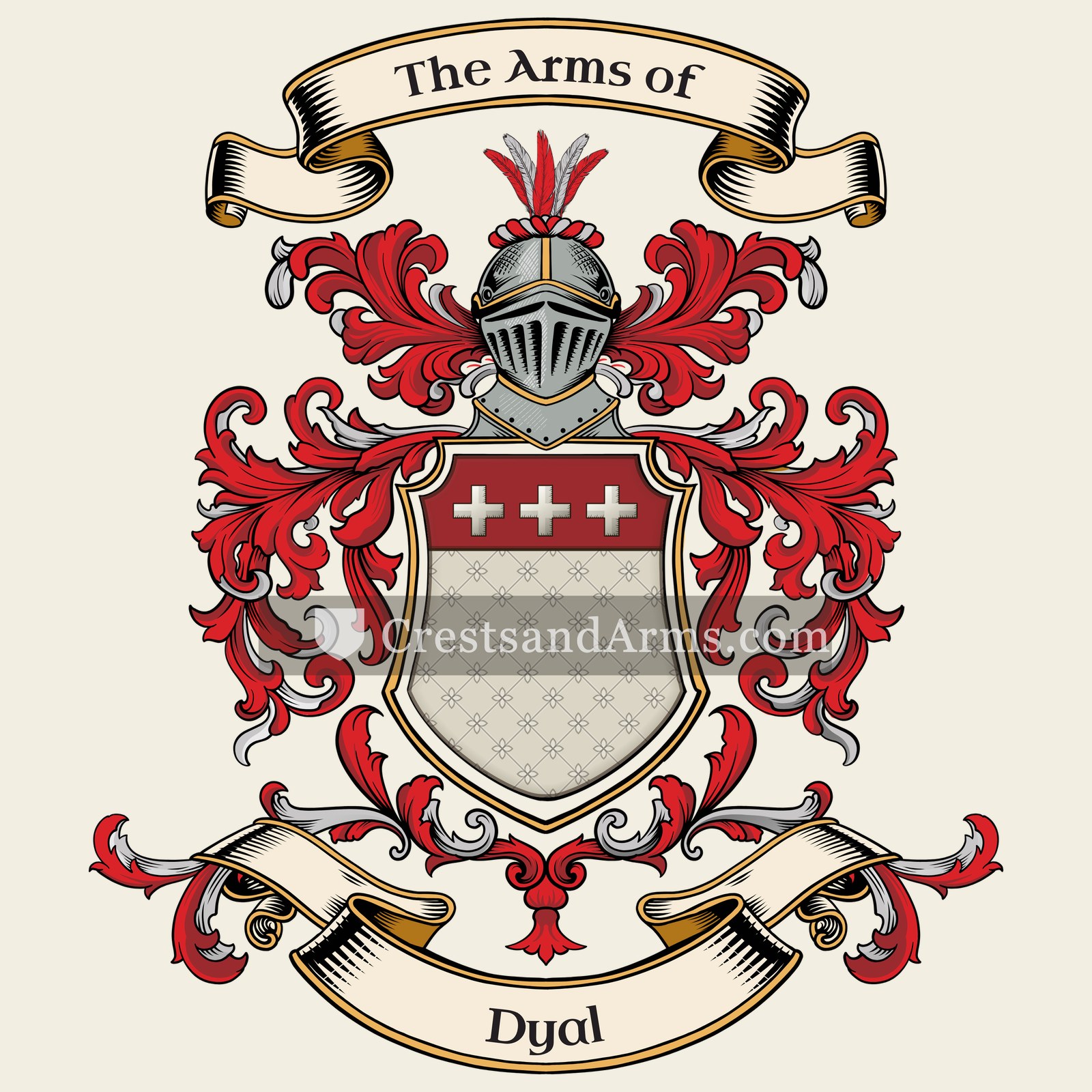 The Dyal coat of arms, drawn from the recorded blazon