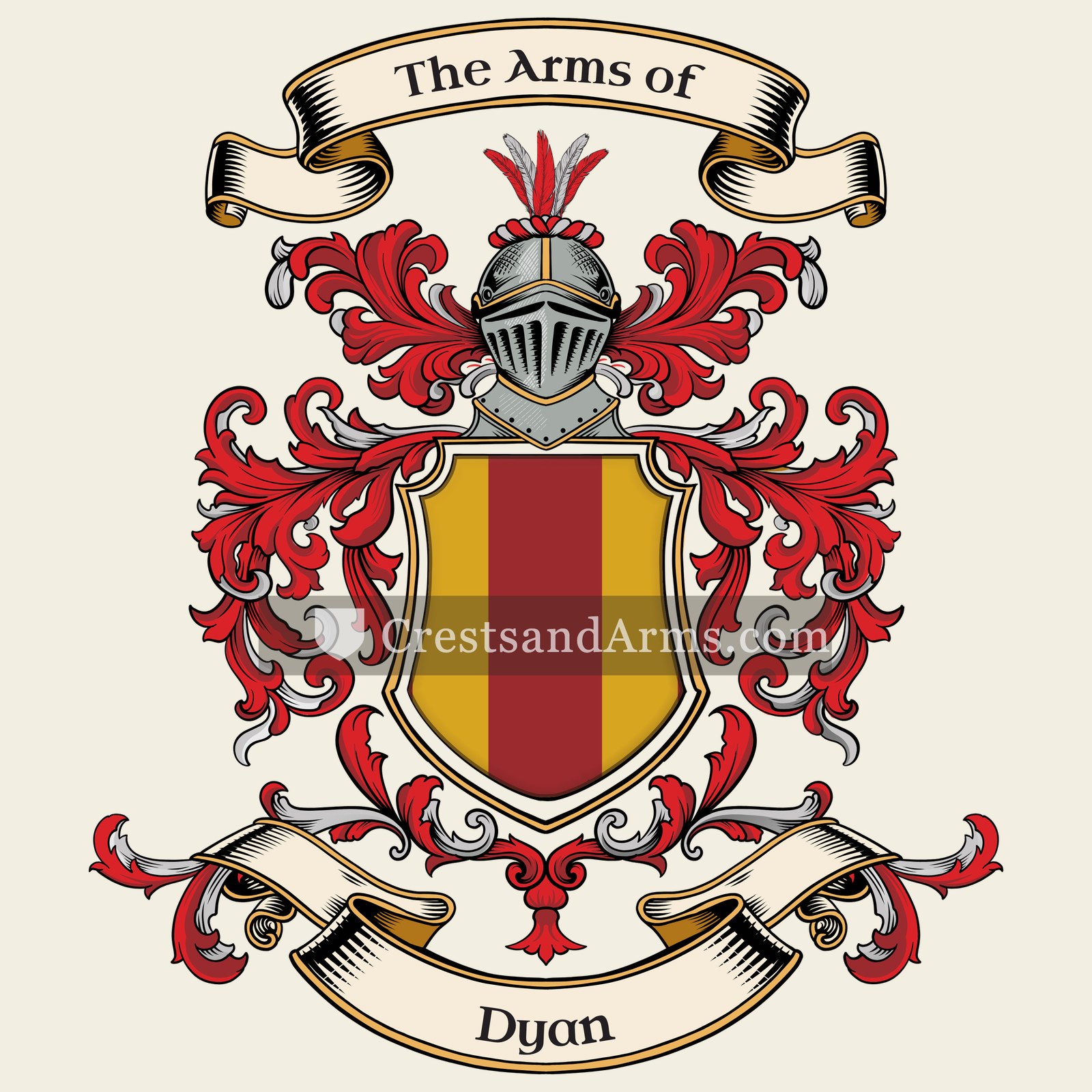 The Dyan coat of arms, drawn from the recorded blazon