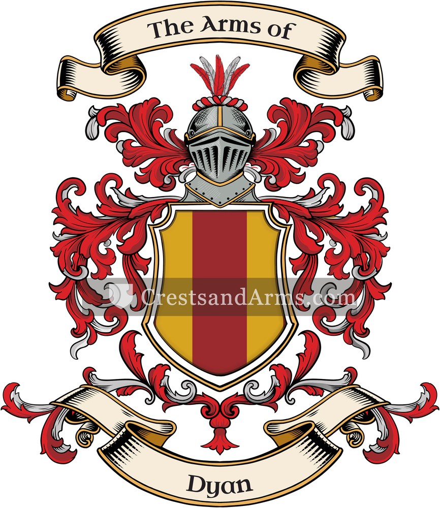 The Dyan coat of arms, drawn from the recorded blazon