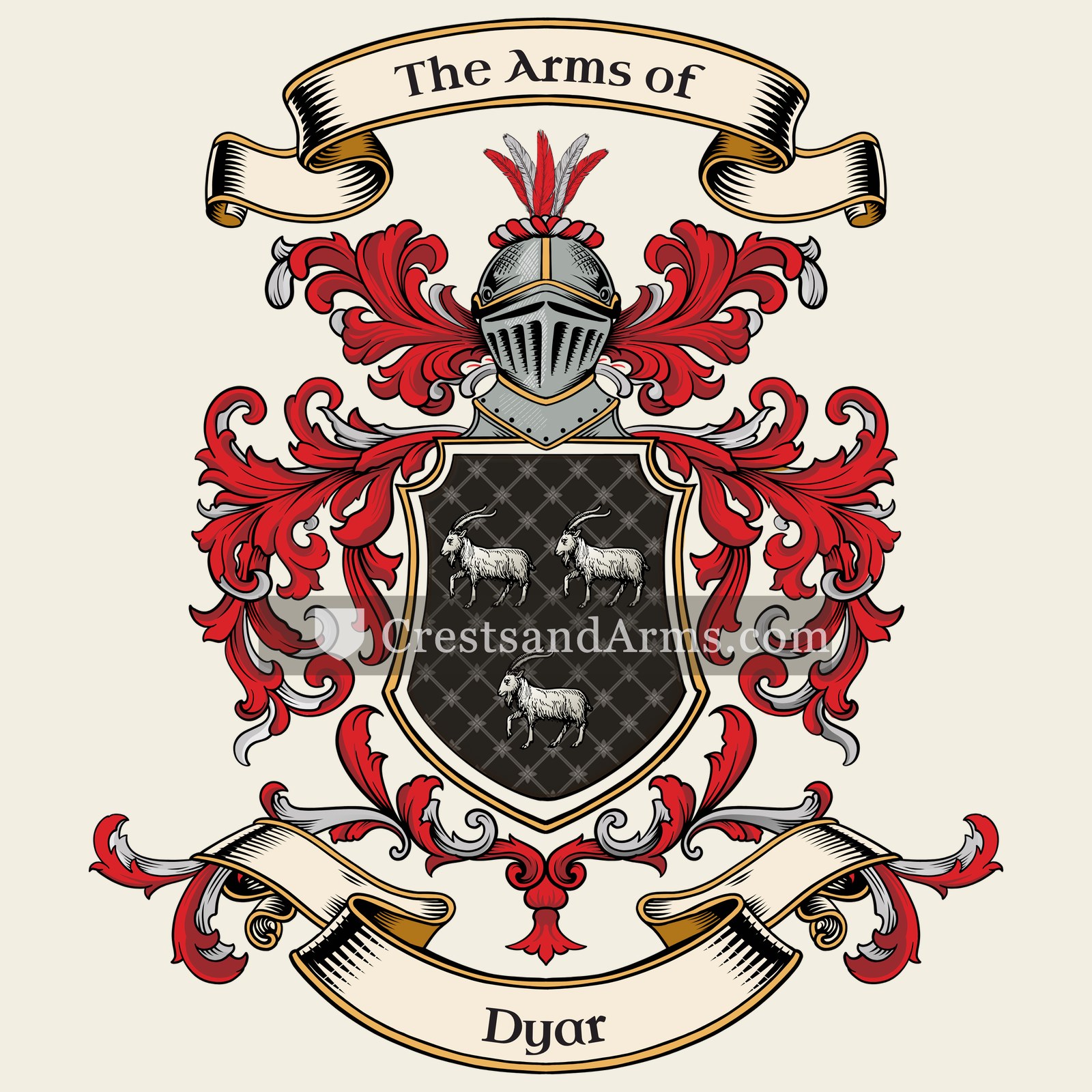 The Dyar coat of arms, drawn from the recorded blazon