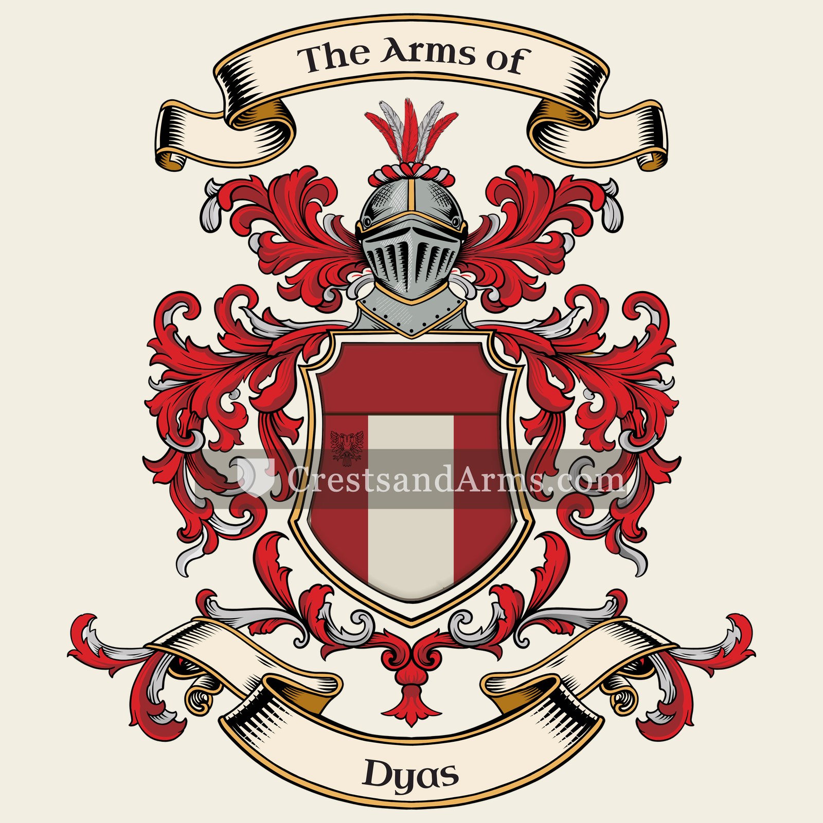 The Dyas coat of arms, drawn from the recorded blazon