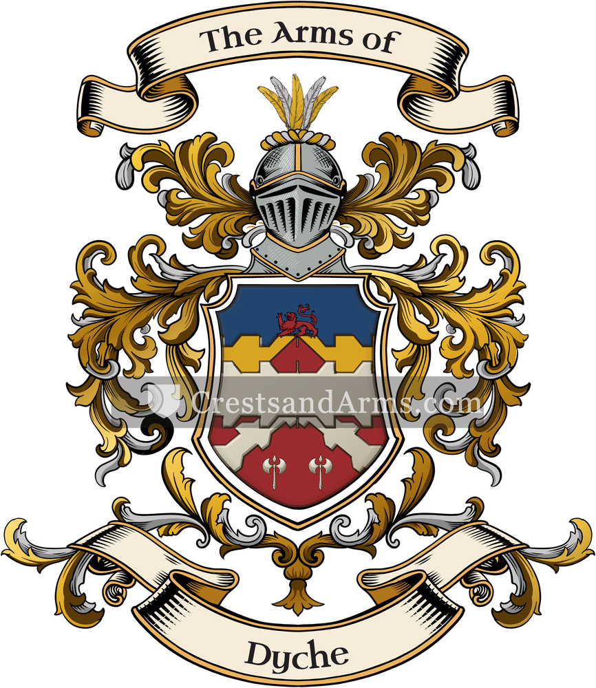 The Dyche coat of arms, drawn from the recorded blazon