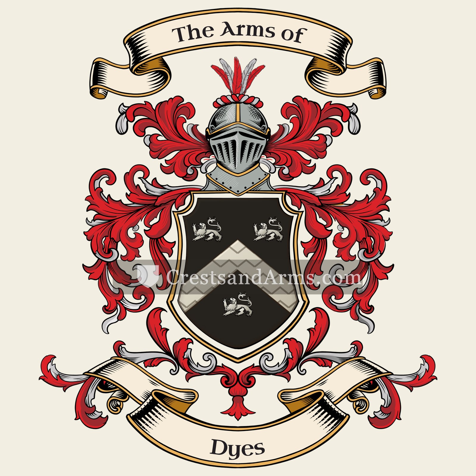 The Dyes coat of arms, drawn from the recorded blazon