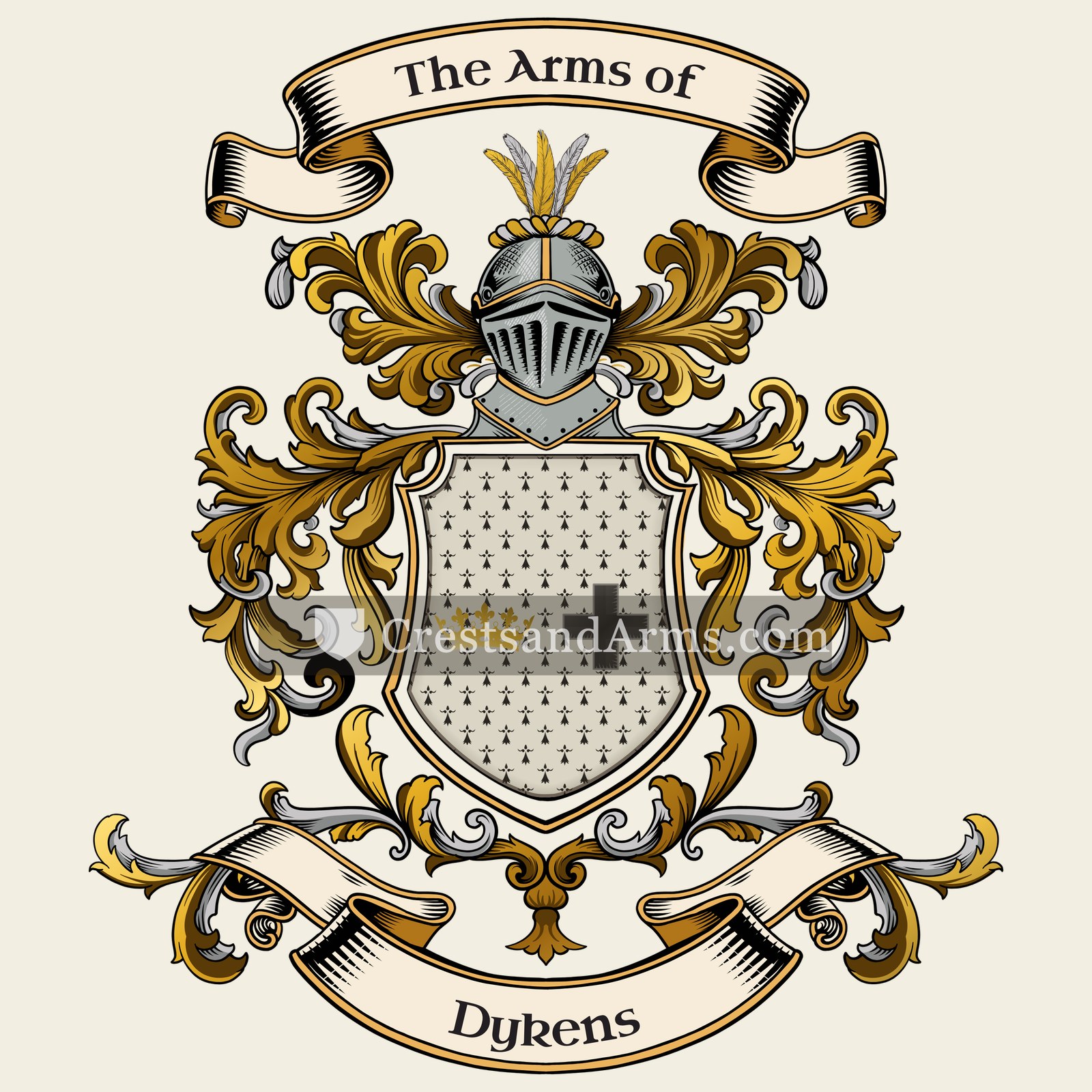 The Dykens coat of arms, drawn from the recorded blazon