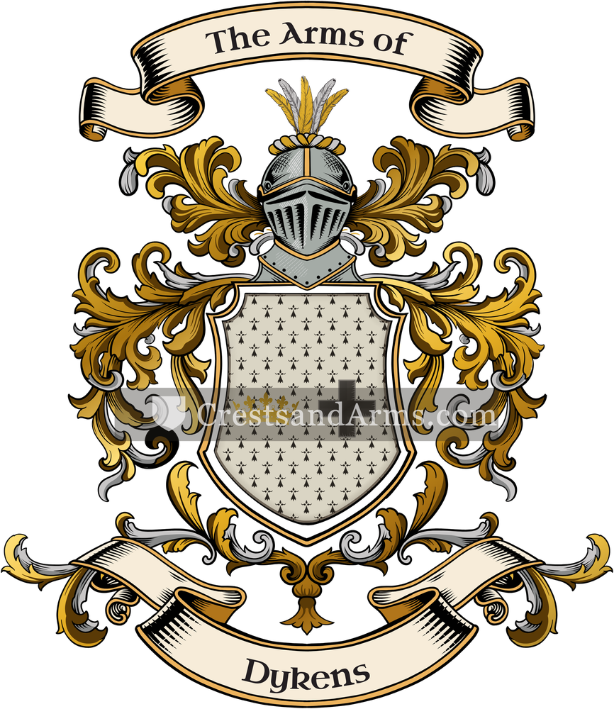 The Dykens coat of arms, drawn from the recorded blazon