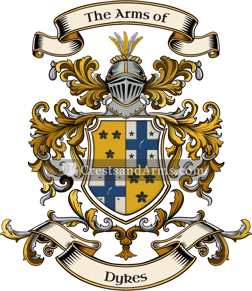 The Dykes coat of arms, drawn from the recorded blazon