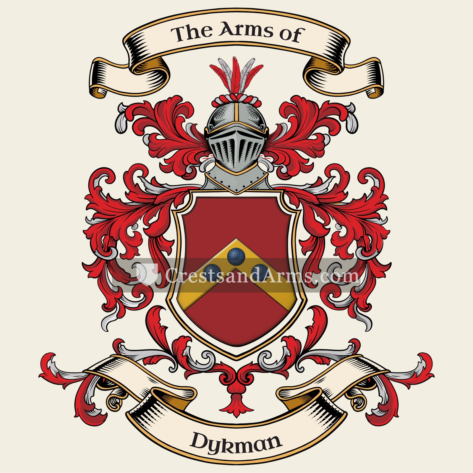 The Dykman coat of arms, drawn from the recorded blazon