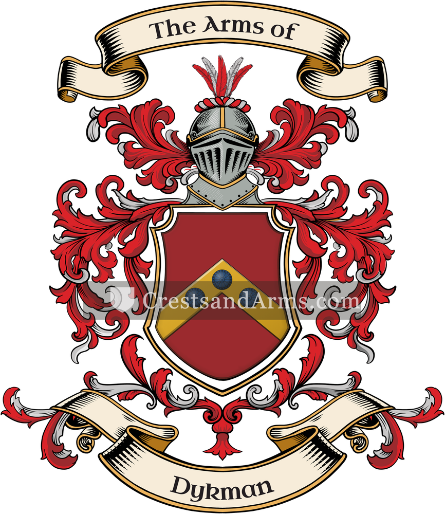 The Dykman coat of arms, drawn from the recorded blazon