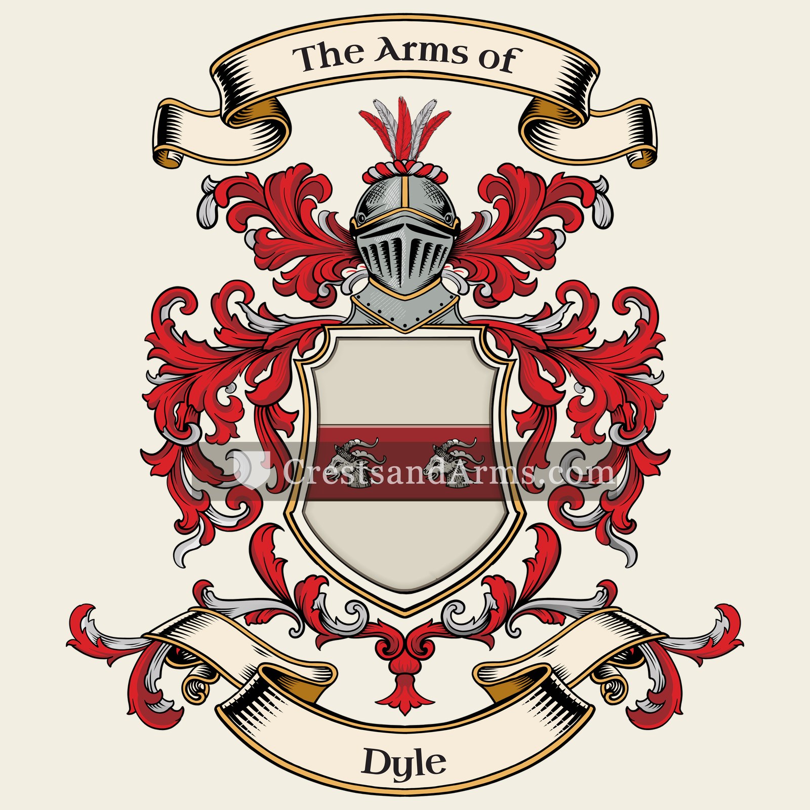 The Dyle coat of arms, drawn from the recorded blazon