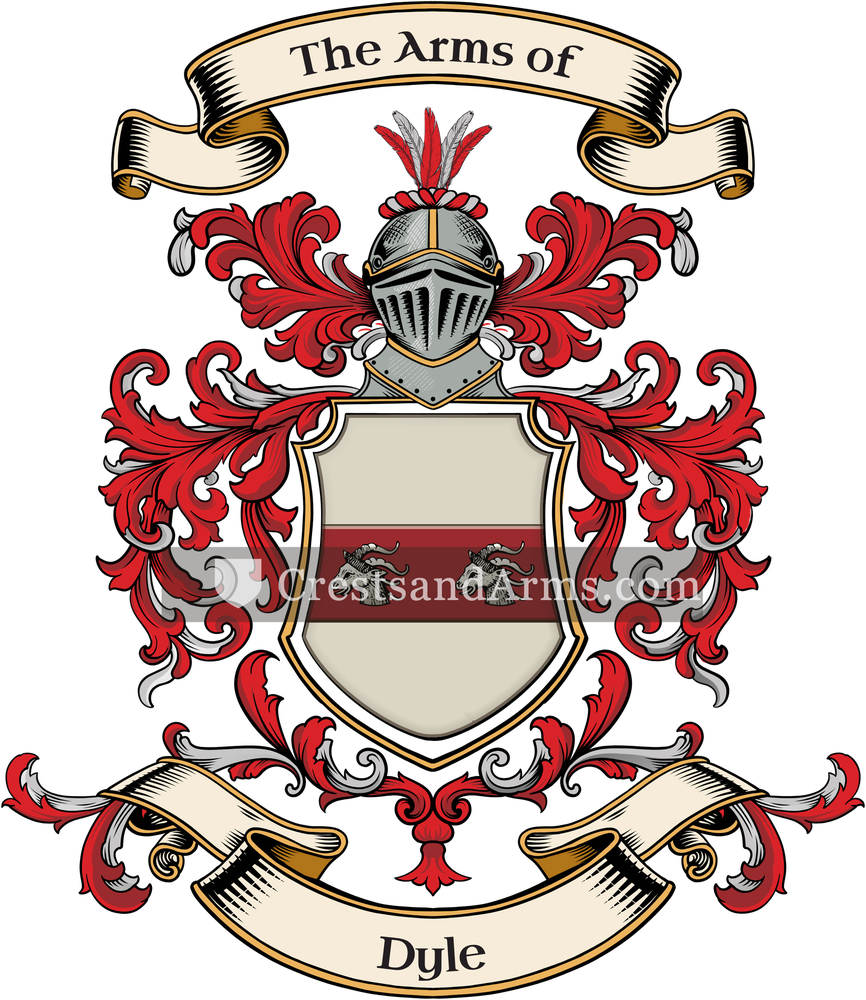 The Dyle coat of arms, drawn from the recorded blazon